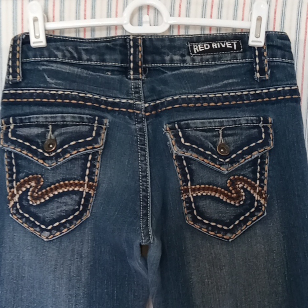Red Rivet Low Rise Jeans  5 - Picture 6 of 9